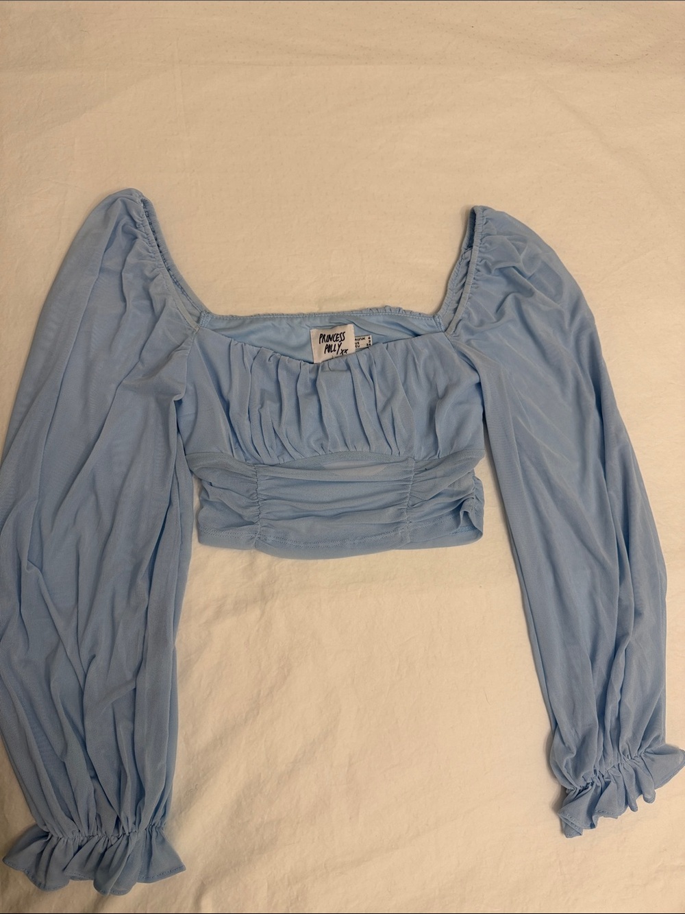 Princess Polly Powder Blue Ruched Square-Neck Crop Top